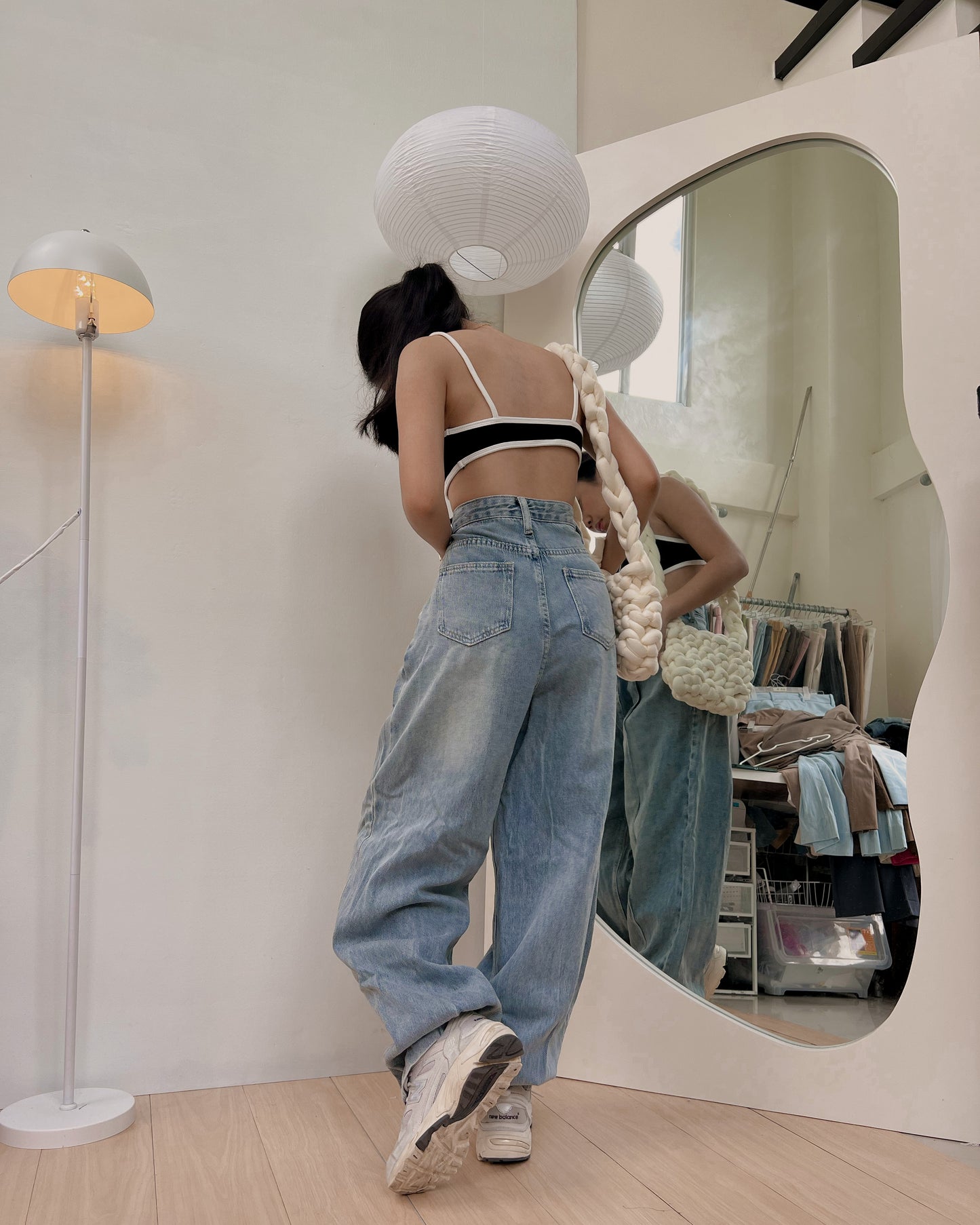acid washed pleated denim pants B3 (27-28)
