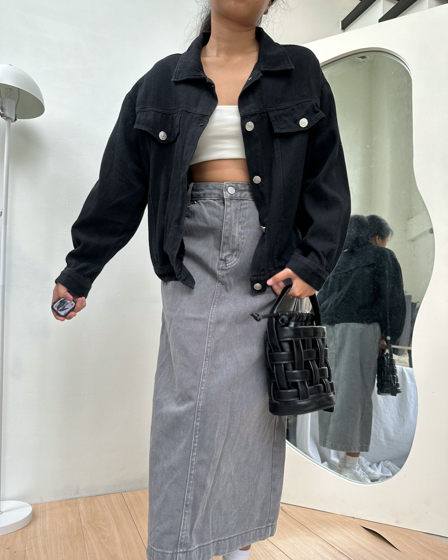 black denim jacket with silverware