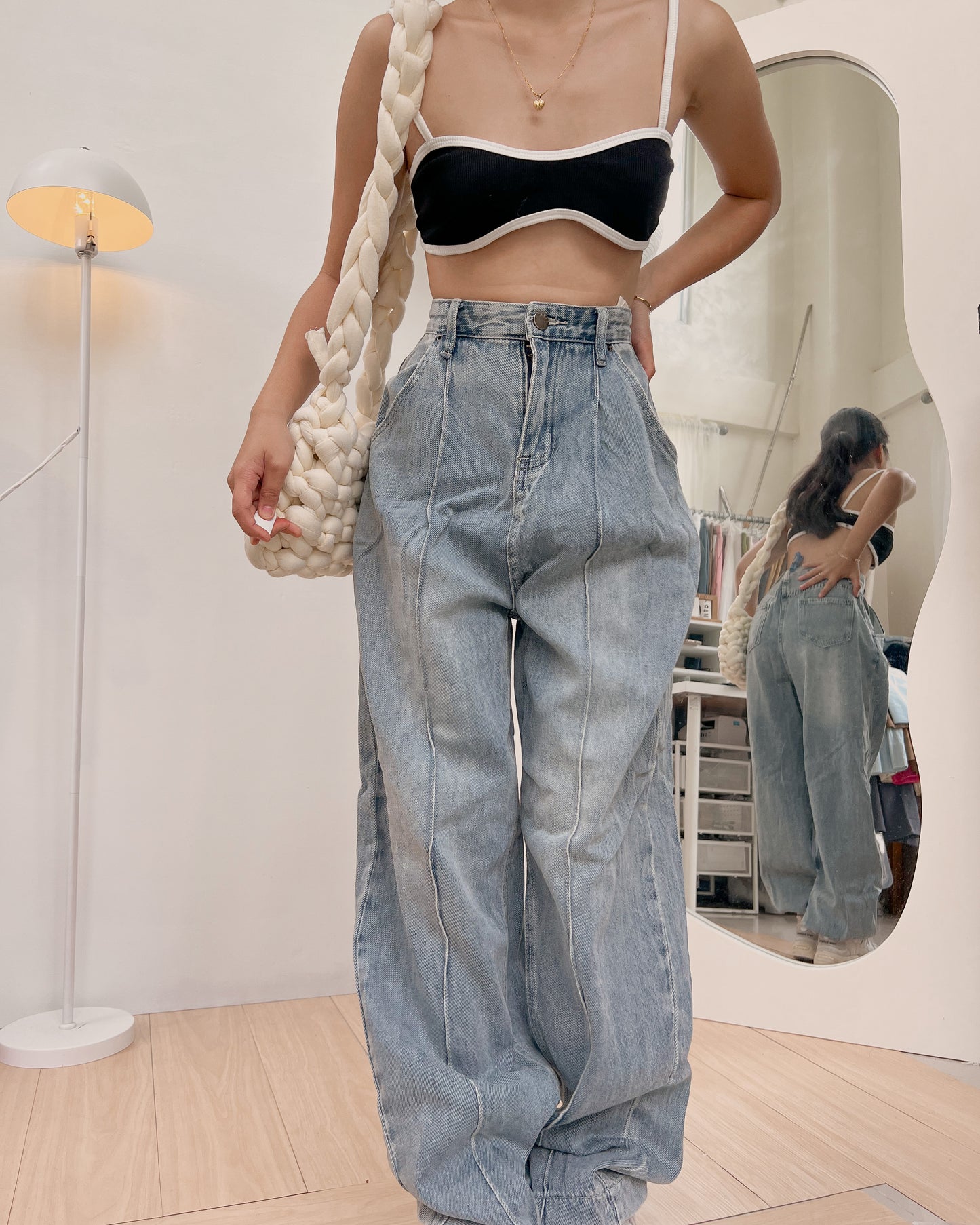acid washed pleated denim pants B3 (27-28)