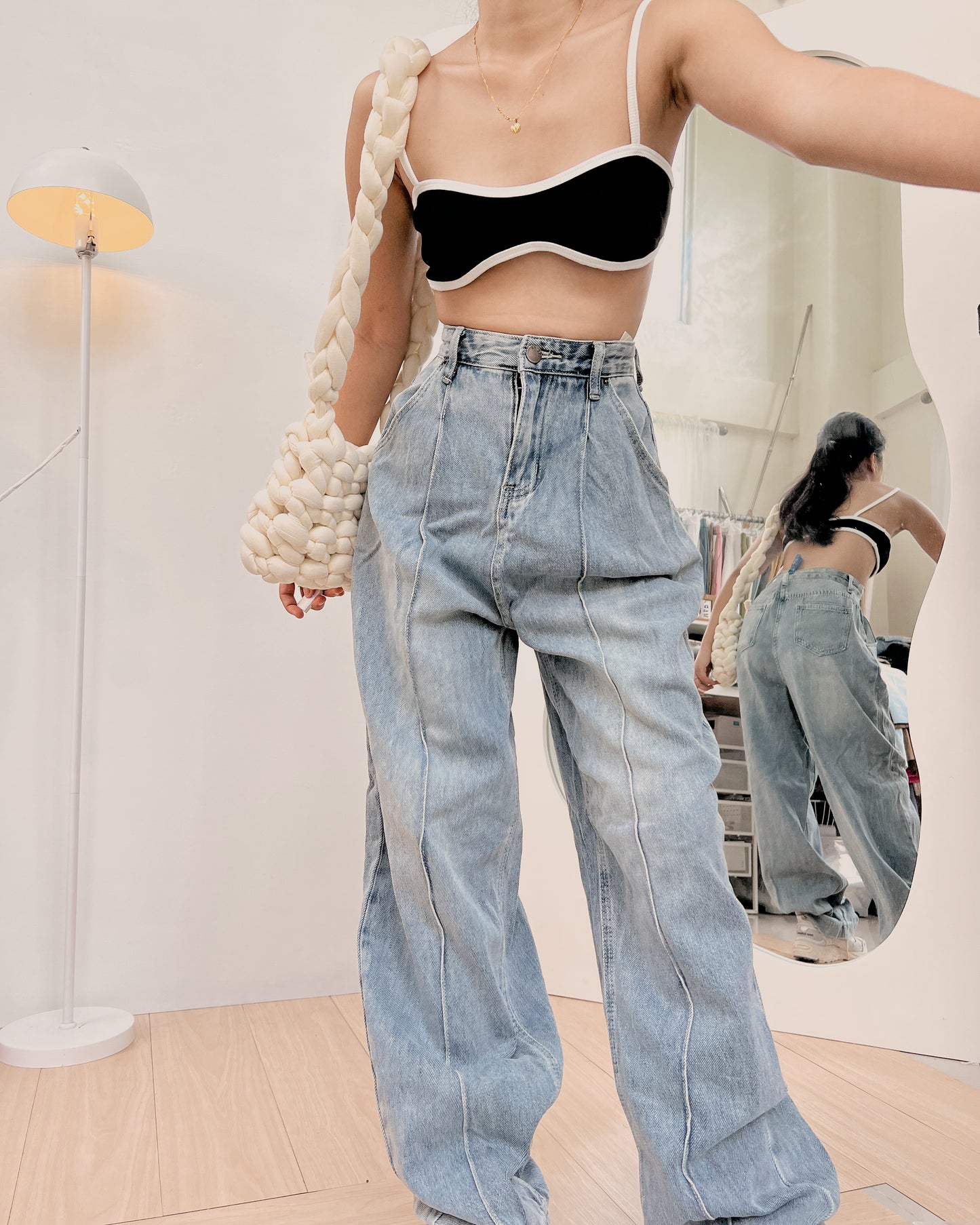 acid washed pleated denim pants B3 (27-28)