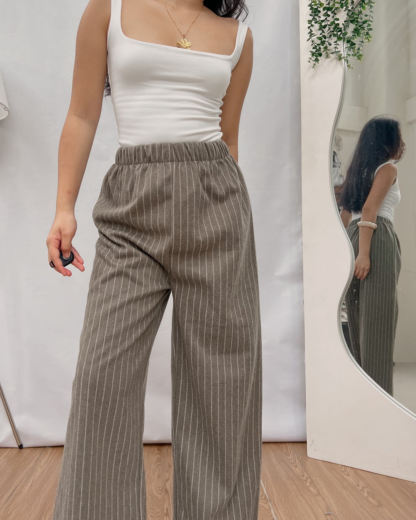 favorite garterized stripes dark brown knitted lounge pants V22