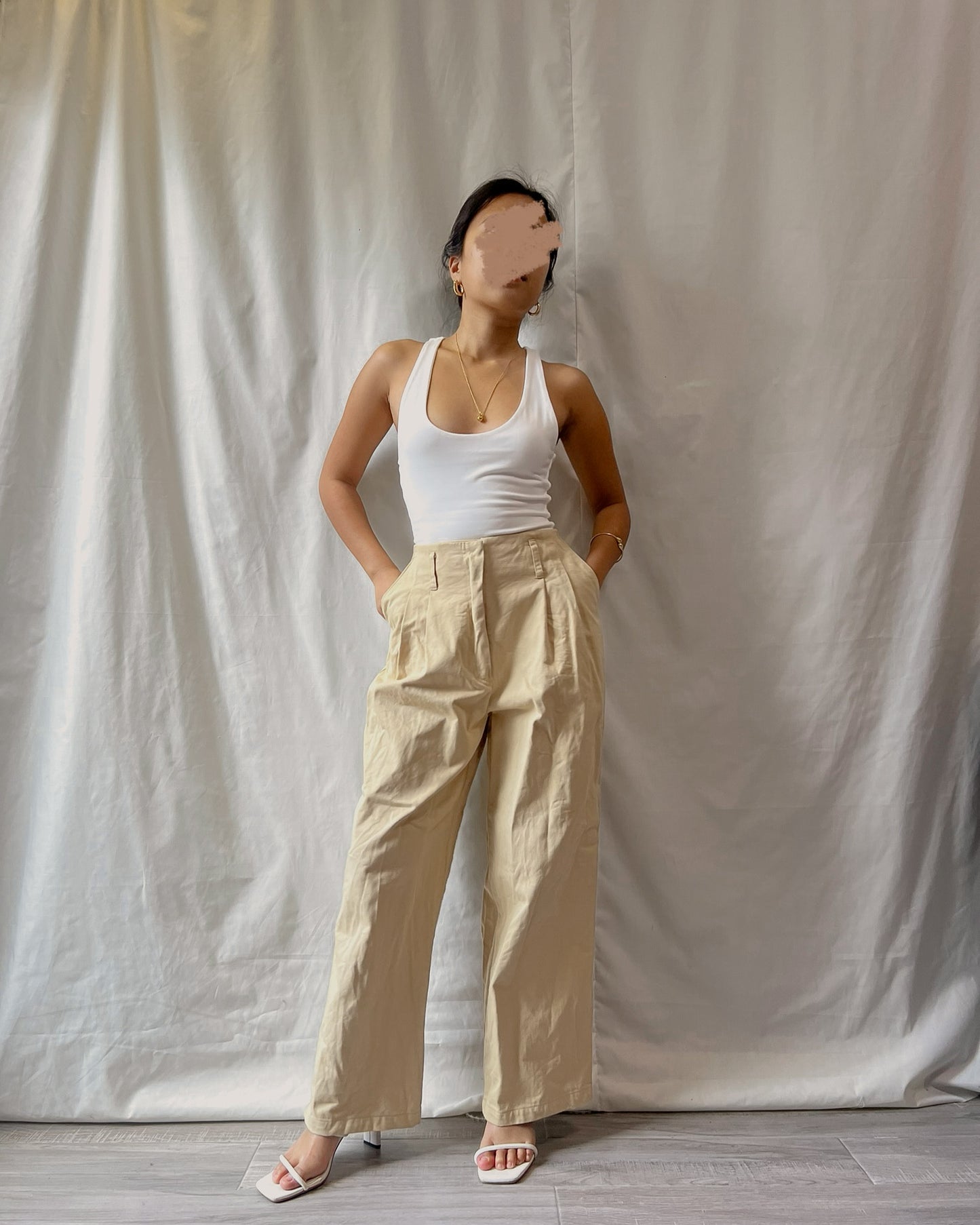 canvas linen clean cut hem trousers x13
