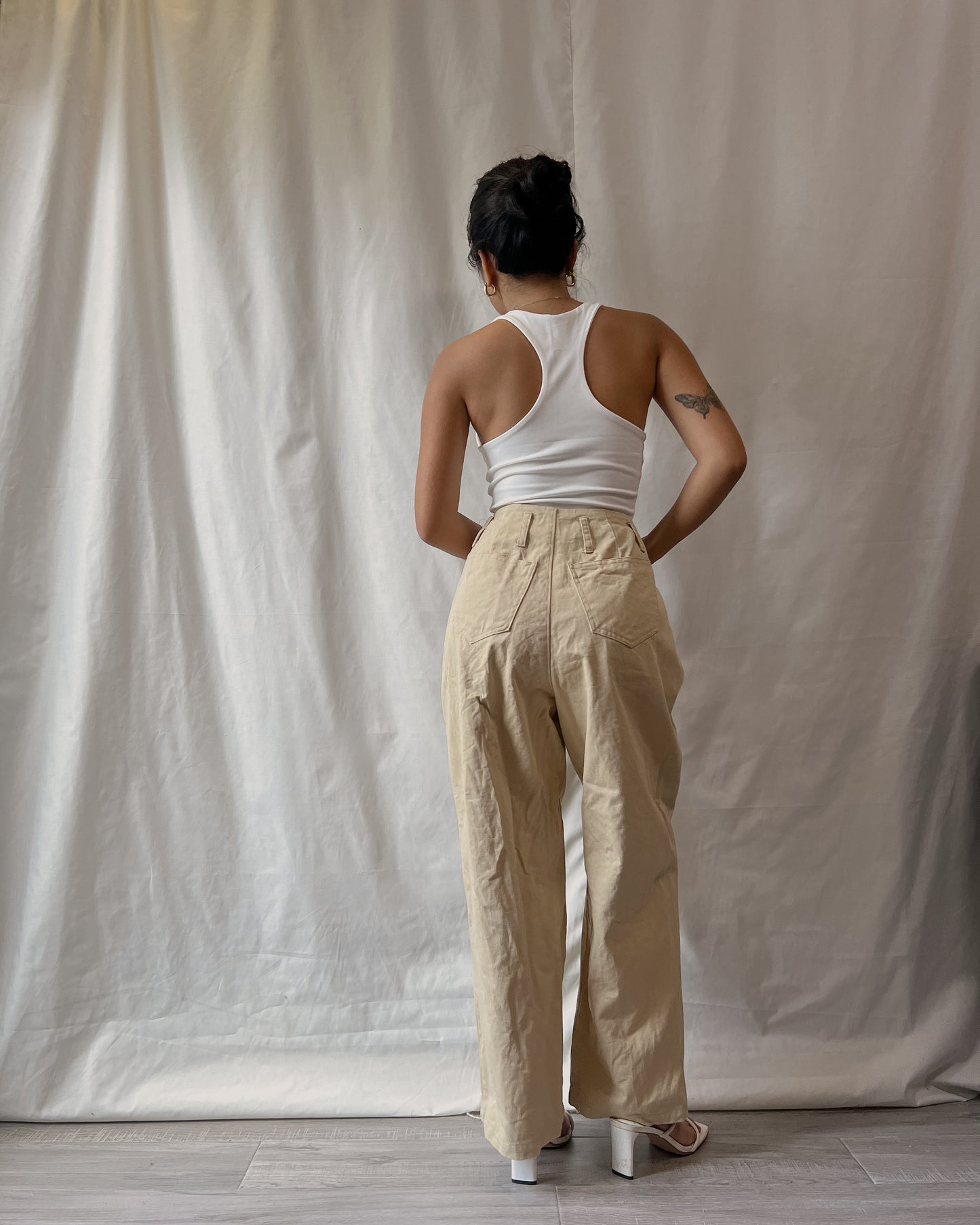 canvas linen clean cut hem trousers x13