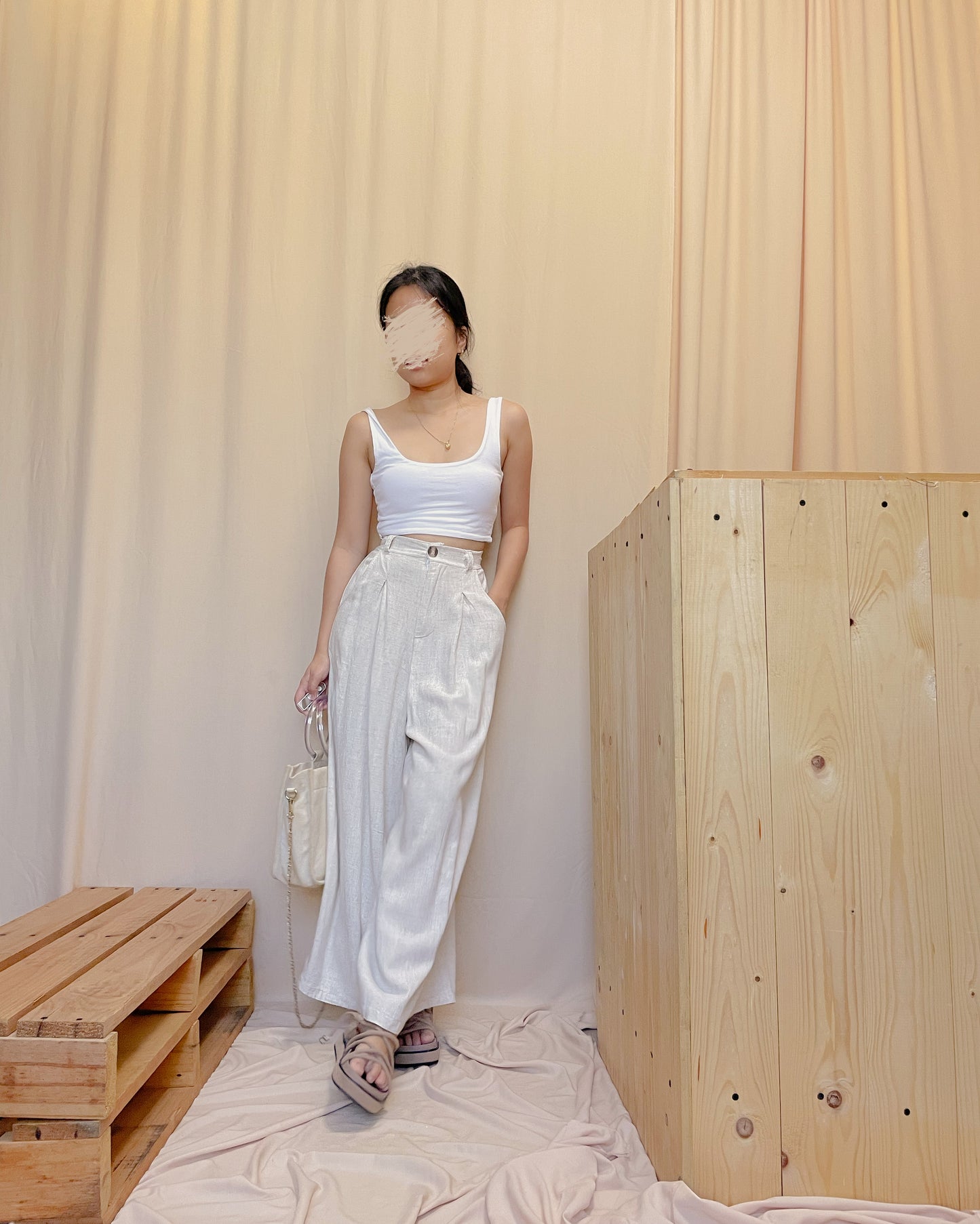 Oat linen pleated ankle length pants (po4, po7, po9)