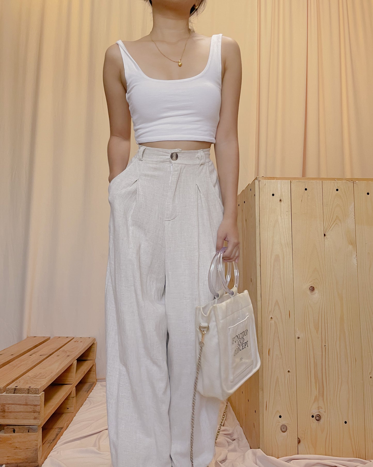 Oat linen pleated ankle length pants (po4, po7, po9)