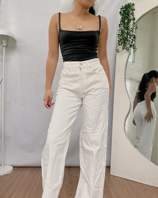 UNIQL0 denim raw hem white pants F36