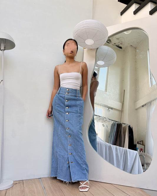 LOWRYS FARM high quality denim multiple buttons maxi skirt (V14)