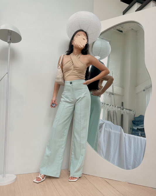 Bershka pastel mint green wide leg trousers (24-25) V8