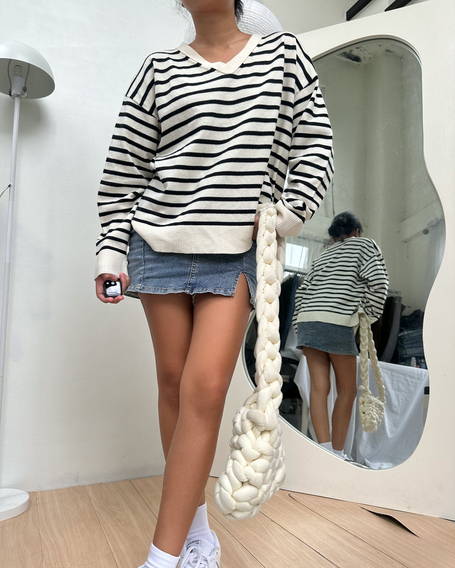 black and white pullover