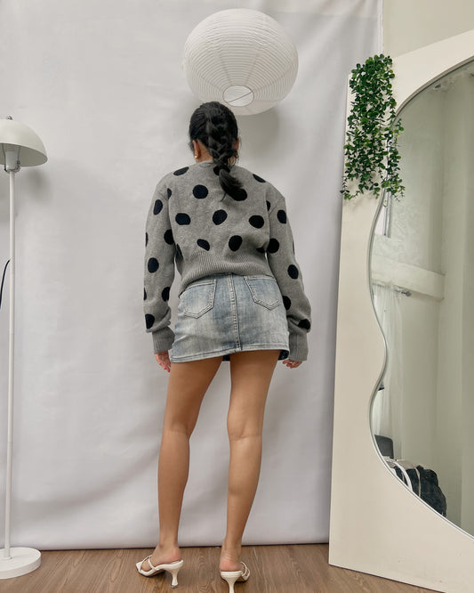 polka dots button down knitted cardigan