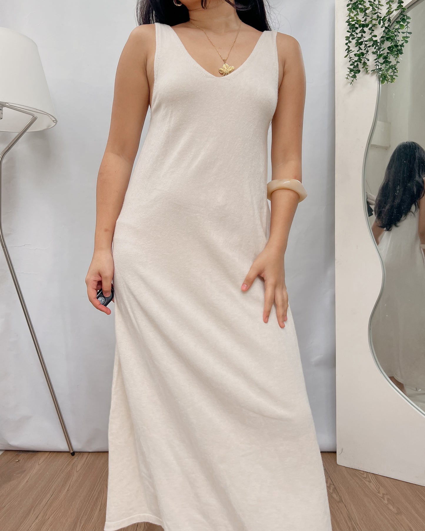 Knitted cream u-neck a-line dress Y40