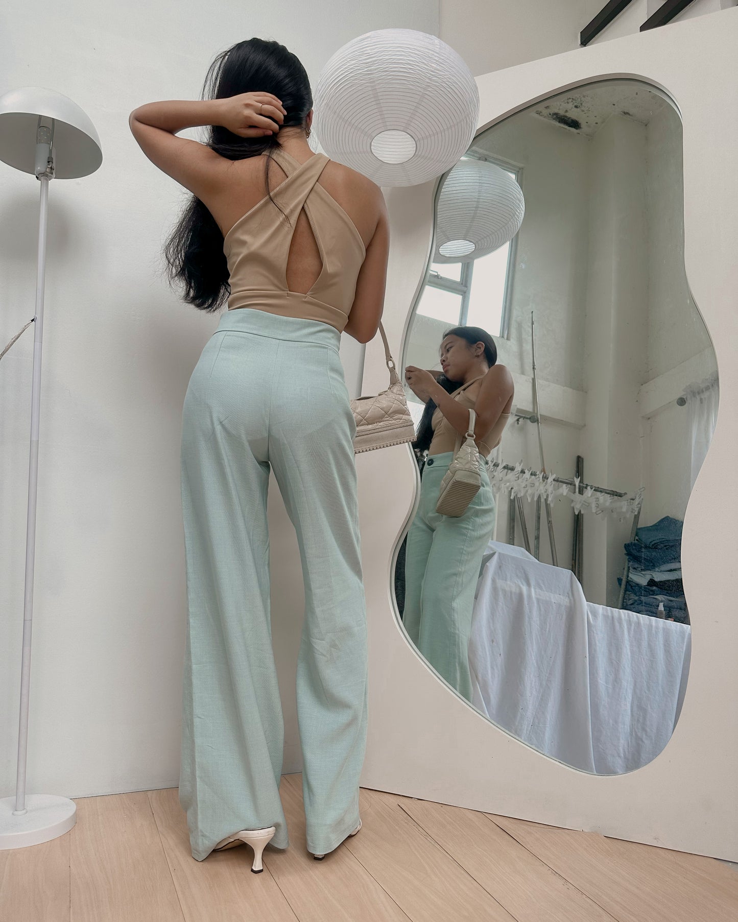 Bershka pastel mint green wide leg trousers (24-25) V8
