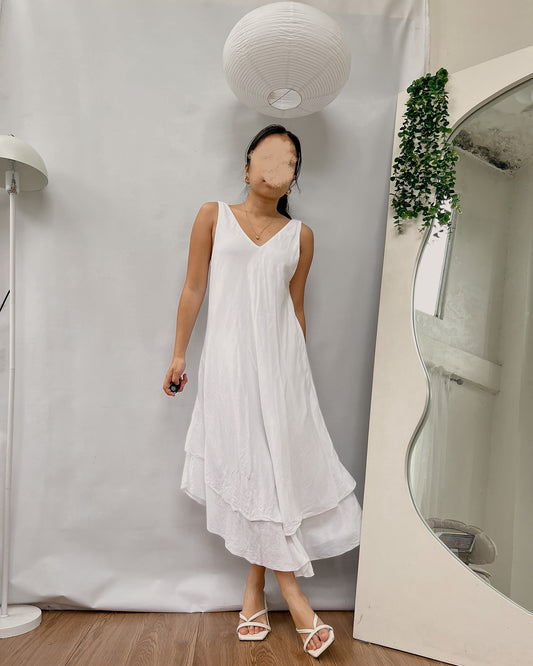 linen white flowy maxi dress