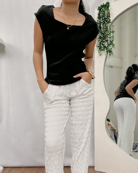 GU black ribbed knit square-neck top