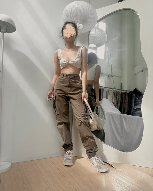 army green soft denim cargo pants (32-33) Z12
