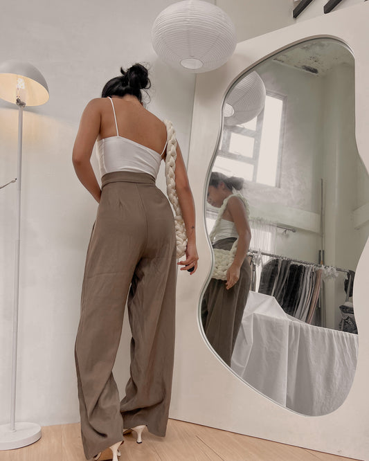 brown with self tie hem design wide leg trousers (28-29) V18