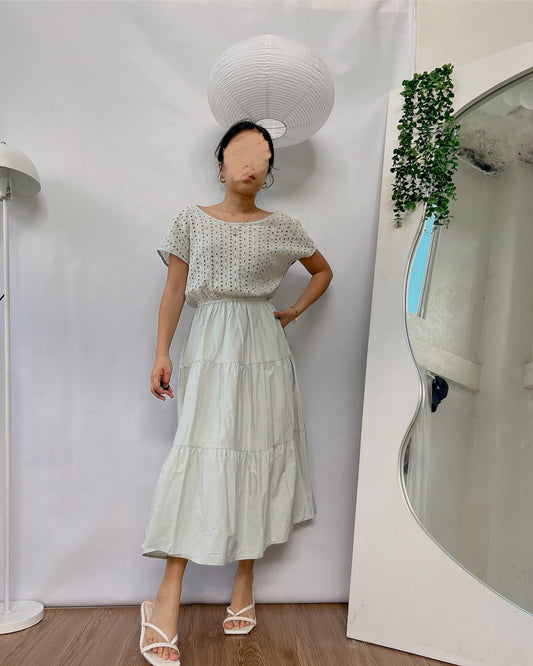eyelet tiered linen pastel green dress