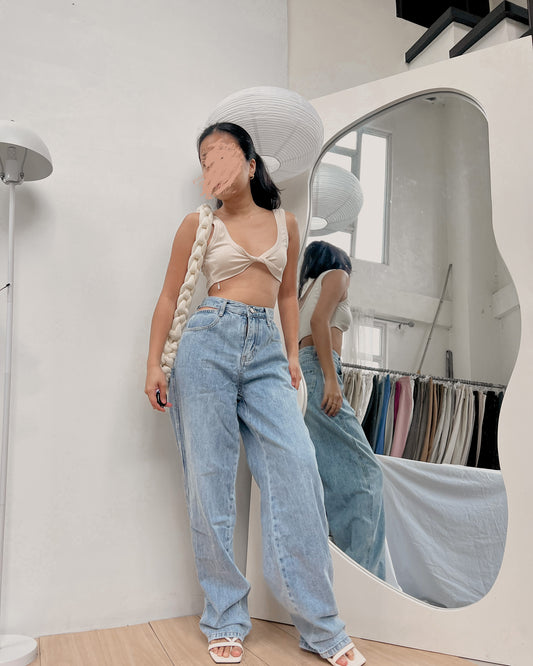 light washed denim pants with side cuts T1 (27-28)