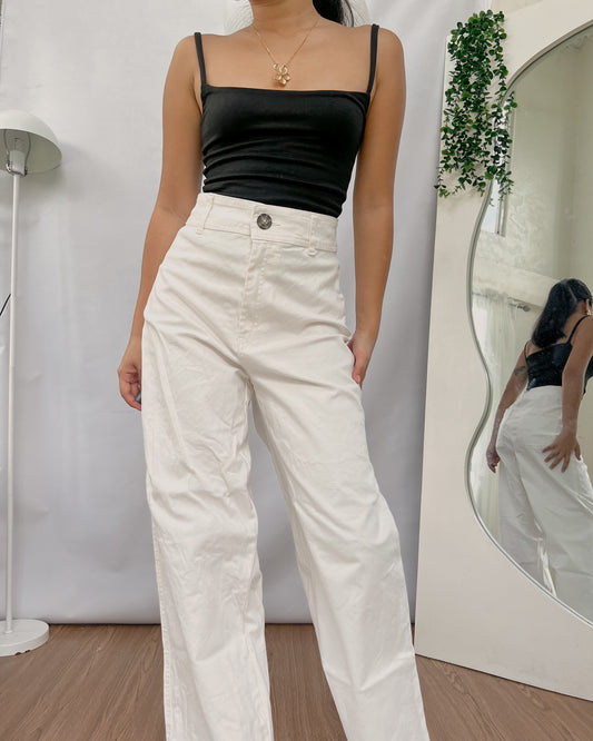 favee H&M off white denim wide leg pants F32