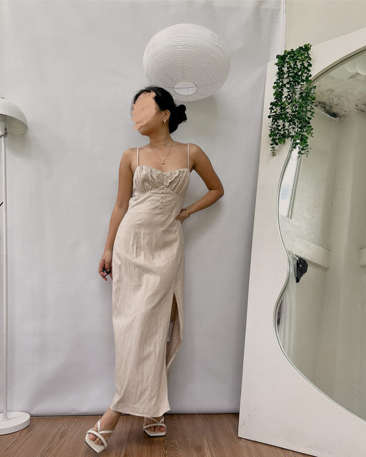 ZARA linen nude bustier style open back dress
