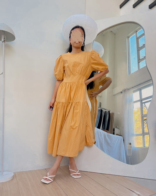 yellow tiered maxi dress