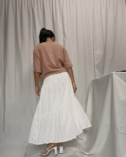 linen high quality peachy pink button down top