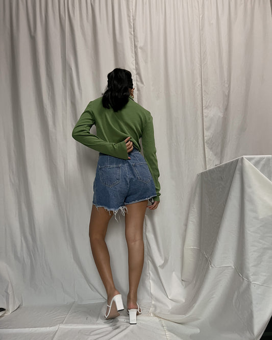 ZARA green ribbed button down long sleeve top