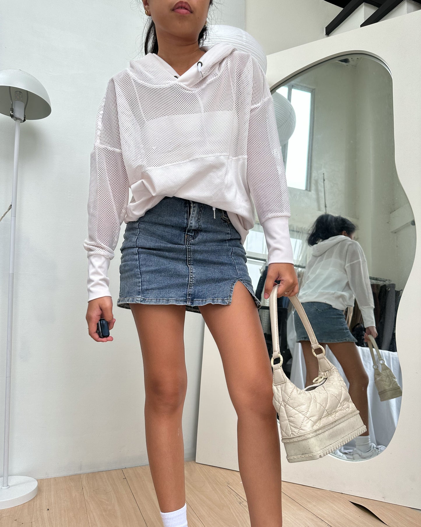 white sport net hoodie