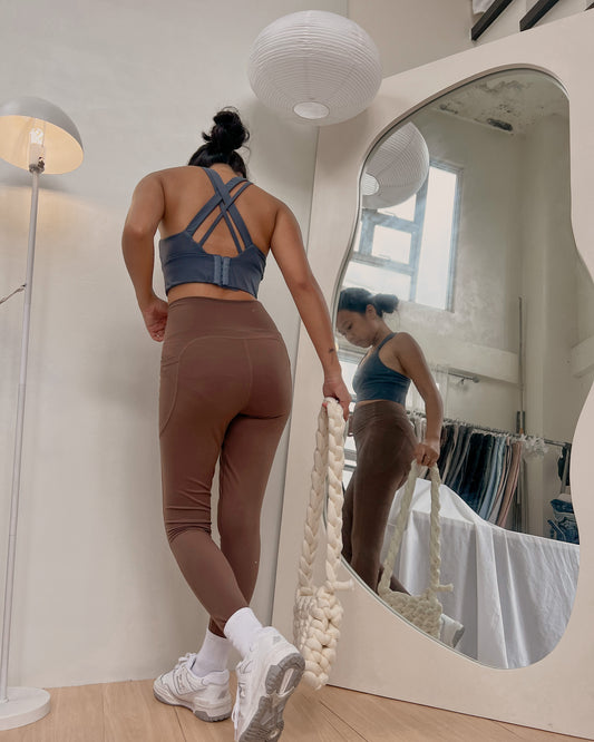 navy blue with criss cross back detail sports bra