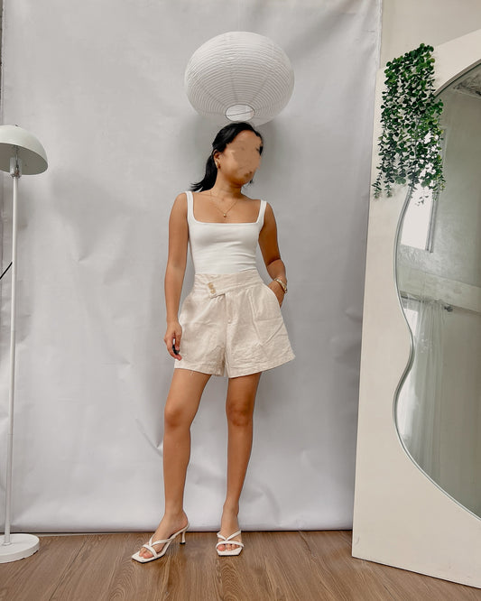 Canvas linen asymmetrical waist trouser shorts v10