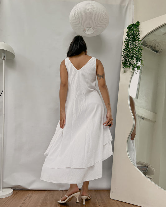 linen white flowy maxi dress