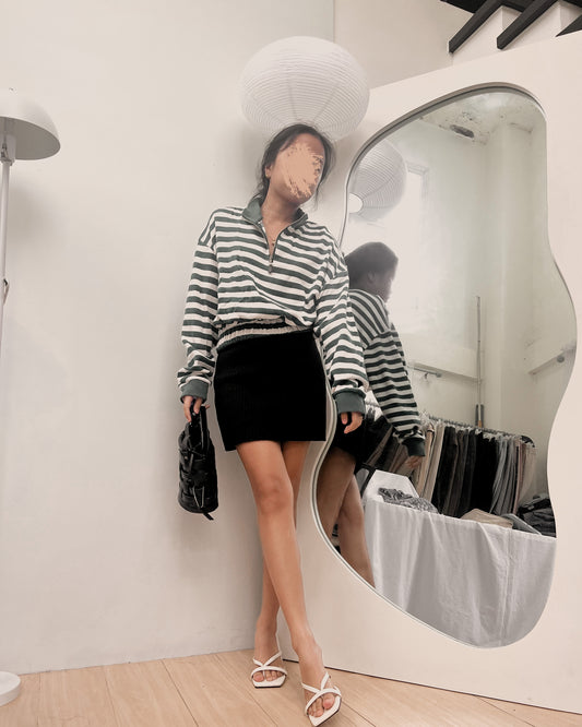 green zip up stripes pullover