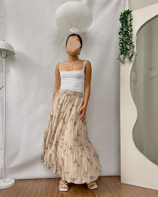 light brown floral tiered maxi skirt S1