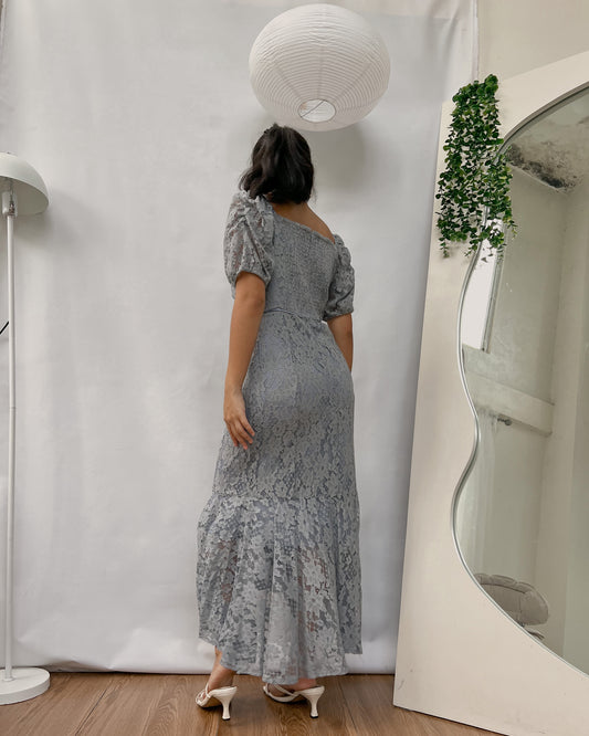 insane quality lace puff sleeve powder blue dress