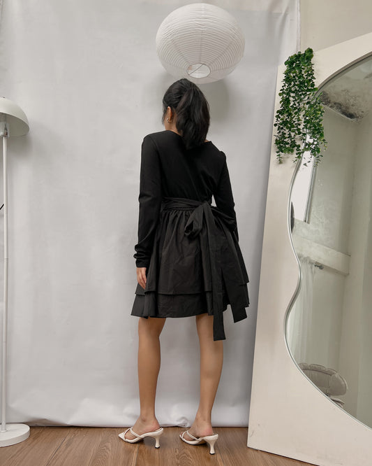 black square neck baby doll dress