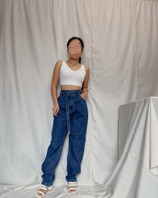 UNIQL0 dark washed denim pants with detachable belt (A17)