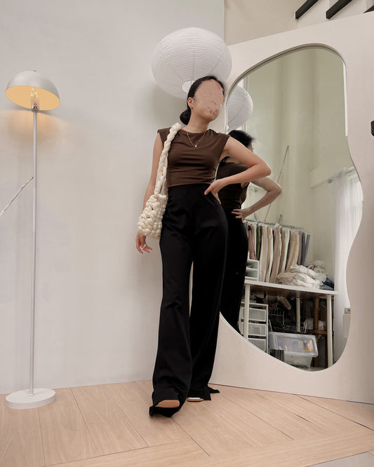 wide leg black high quality trousers B12 (28-32)