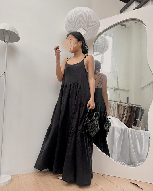 black maxi tiered dress