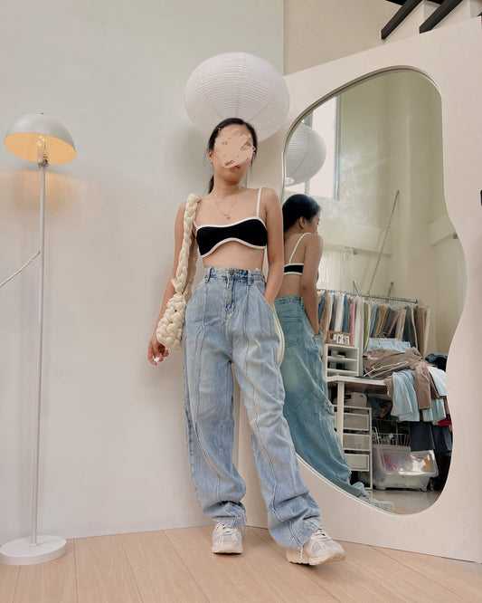 acid washed pleated denim pants B3 (27-28)