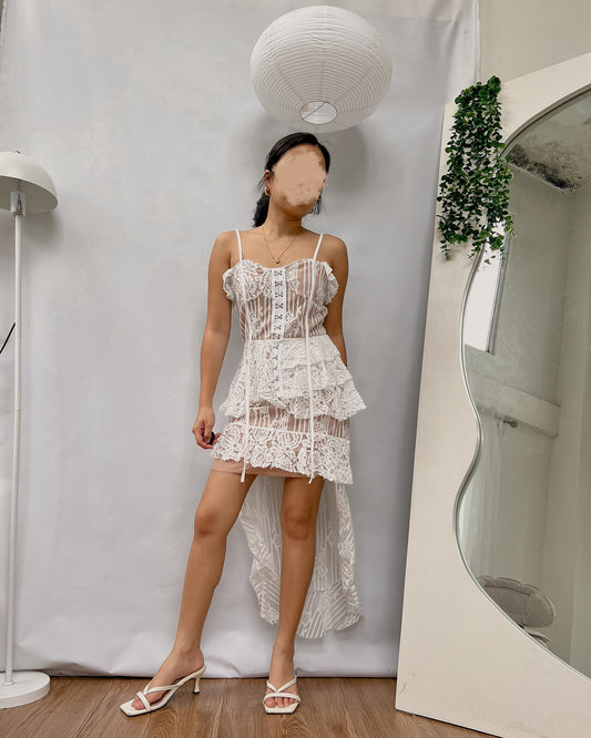 white lace dress with nude inner