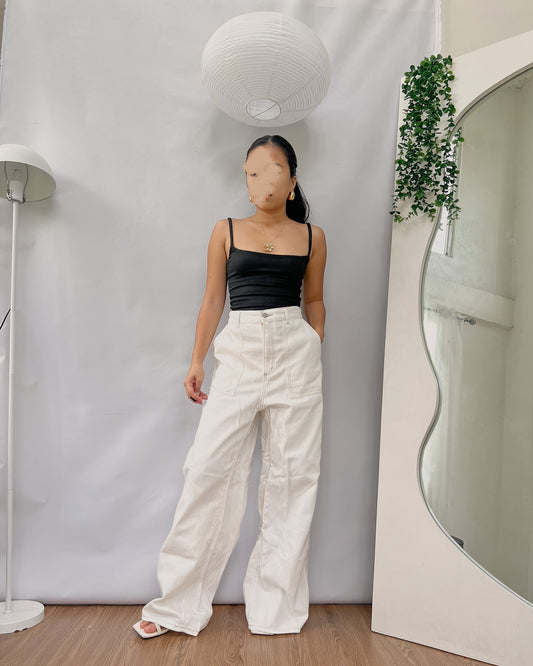 GU insane quality off white contrast stitch denim pants F37