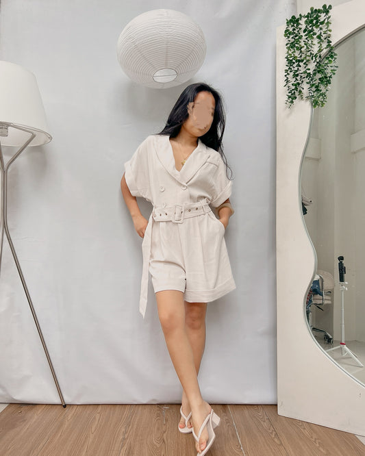 High quality cream double-breasted belted romper Y42