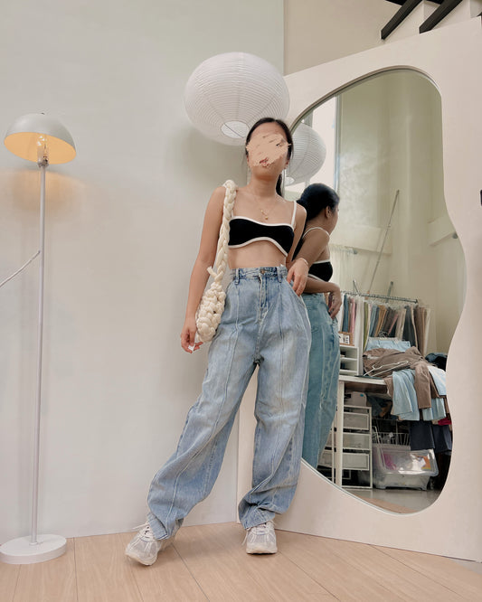 acid washed pleated denim pants B3 (27-28)