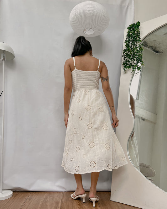 white eyelet dress with knot bust