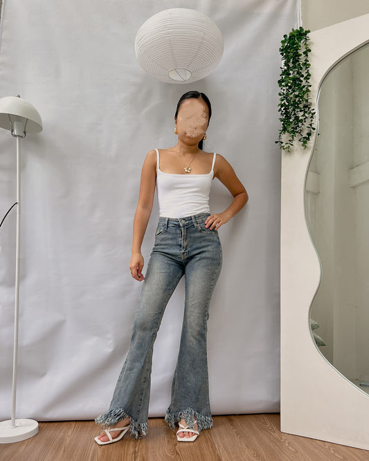 most favee vintage washed flared style stretchy denim pants F22