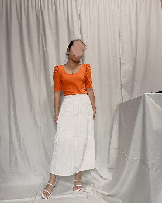 MONKI orange puff sleeve round neck top