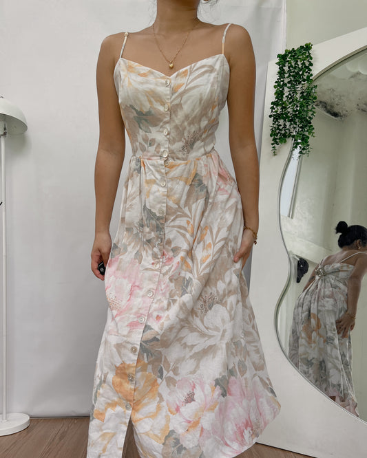 H&M high quality linen floral smocking back dress
