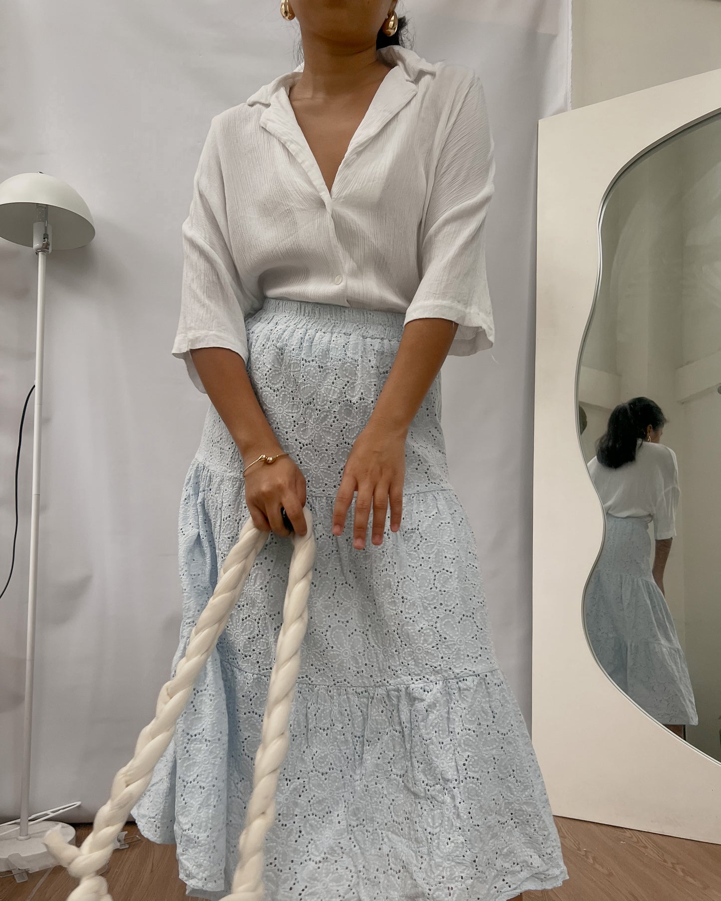 light blue eyelet tiered maxi skirt L25