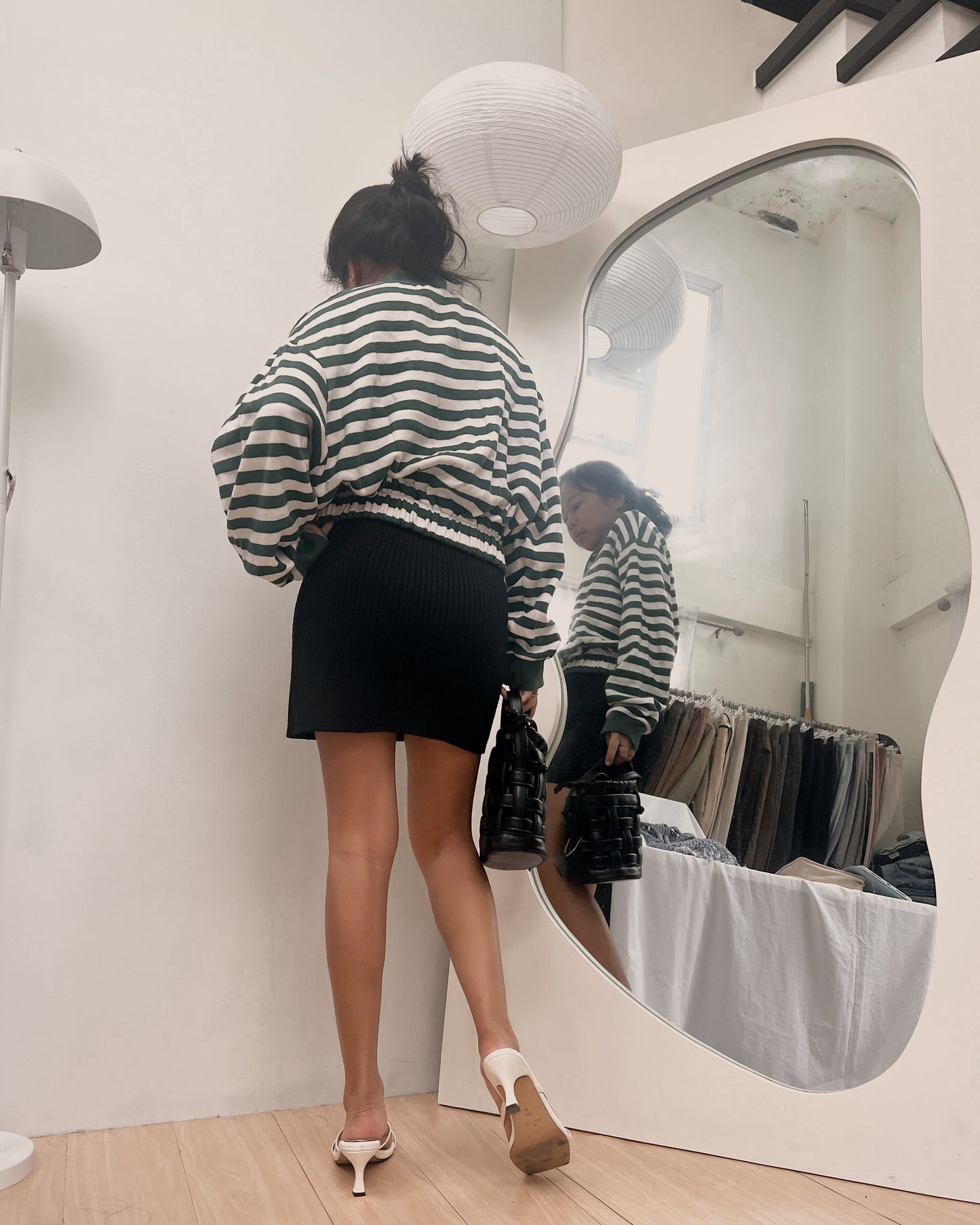 green zip up stripes pullover