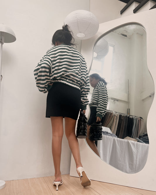 green zip up stripes pullover